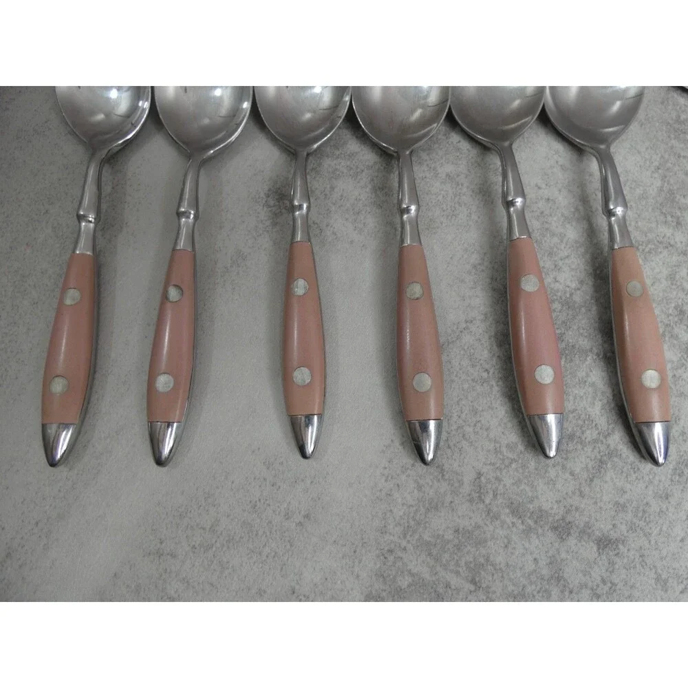 WF Washington Forge Carousel Pink Set of 6 Teaspoons Stainless Steel 6 1/8